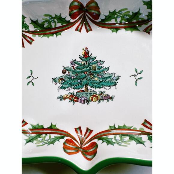 Spode 65th Anniversary Christmas Tree Scalloped Tray Candy Dish Platter - Picture 3 of 8